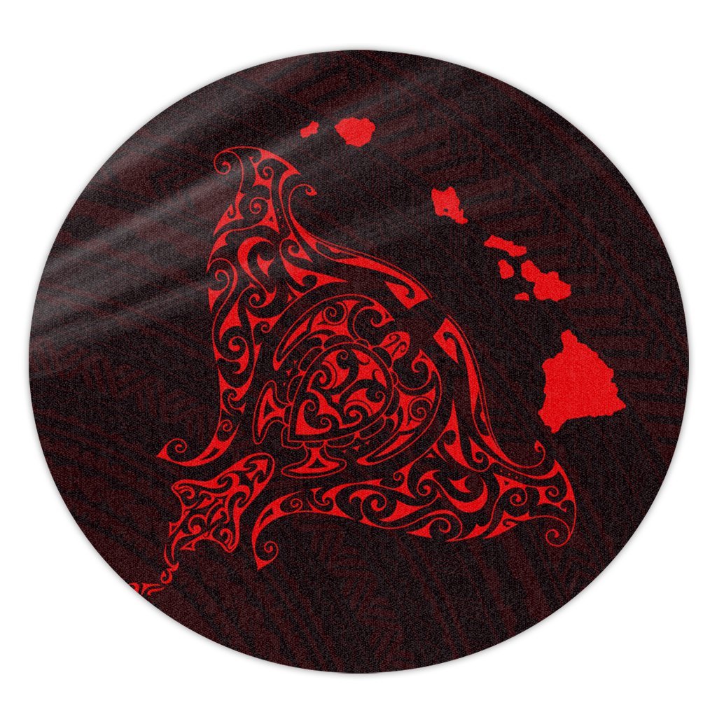 Hawaiian Map Manta Ray Red Polynesian Round Carpet - AH Round Carpet Luxurious Plush - Polynesian Pride