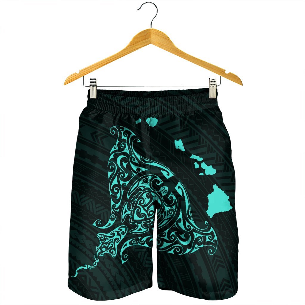 Hawaiian Map Manta Ray Turquoise Polynesian Men's Shorts - AH - Polynesian Pride