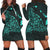 Hawaiian Map Manta Ray Turquoise Polynesian Hoodie Dress - AH Black - Polynesian Pride