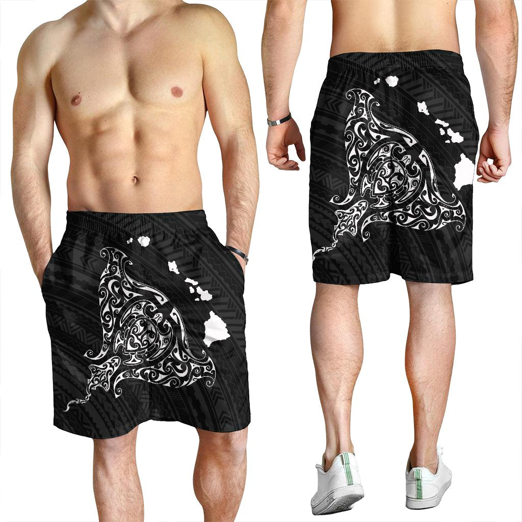 Hawaiian Map Manta Ray White Polynesian Men's Shorts - AH - Polynesian Pride