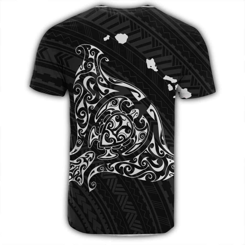 Hawaiian Map Manta Ray White Polynesian T Shirt - Polynesian Pride