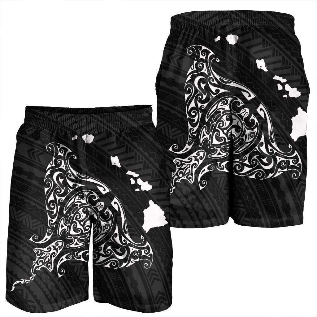 Hawaiian Map Manta Ray White Polynesian Men's Shorts - AH - Polynesian Pride