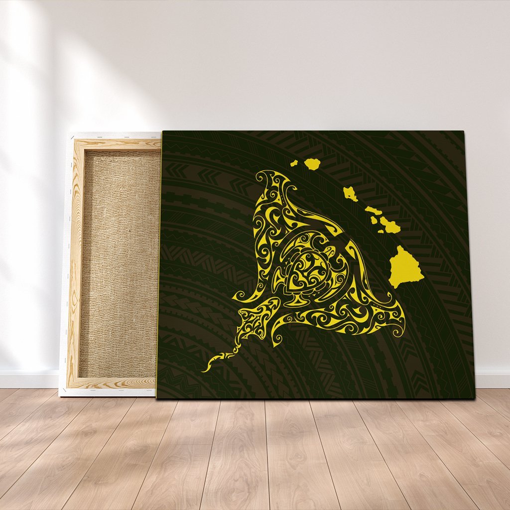 Hawaiian Map Manta Ray Yellow Polynesian Canvas - AH Canvas Poly-cotton - Polynesian Pride