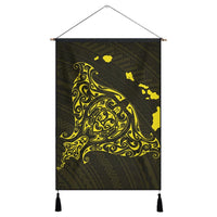 Hawaiian Map Manta Ray Yellow Polynesian Hanging Poster - AH Hanging Poster Cotton And Linen - Polynesian Pride