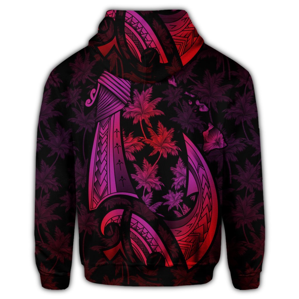 Hawaiian Map Palm Trees Fish Hook Polynesian Zip Hoodie Colorful Red - Polynesian Pride