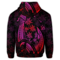 Hawaiian Map Palm Trees Fish Hook Polynesian Zip Hoodie Colorful Red - Polynesian Pride