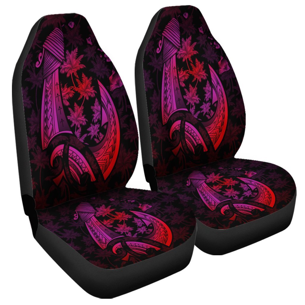 Hawaiian Map Palm Trees Fish Hook Polynesian Car Seat Covers Colorful Red - AH Universal Fit Black - Polynesian Pride