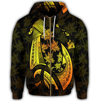 Hawaiian Map Palm Trees Fish Hook Polynesian Zip Hoodie Colorful Yellow - Polynesian Pride