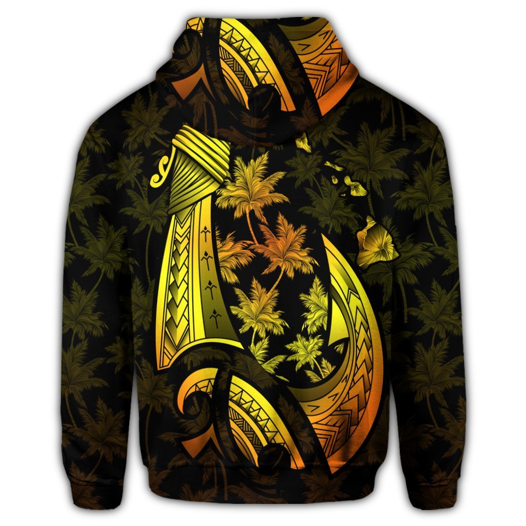 Hawaiian Map Palm Trees Fish Hook Polynesian Zip Hoodie Colorful Yellow - Polynesian Pride