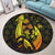 Hawaiian Map Palm Trees Fish Hook Polynesian Round Carpet Colorful Yellow - AH - Polynesian Pride