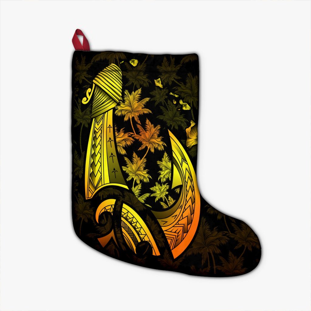 Hawaiian Map Palm Trees Fish Hook Polynesian Christmas Stocking Colorful Yellow - AH Christmas Stocking 26 X 42 cm Black - Polynesian Pride