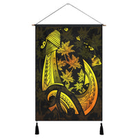 Hawaiian Map Palm Trees Fish Hook Polynesian Hanging Poster Colorful Yellow - AH Hanging Poster Cotton And Linen - Polynesian Pride