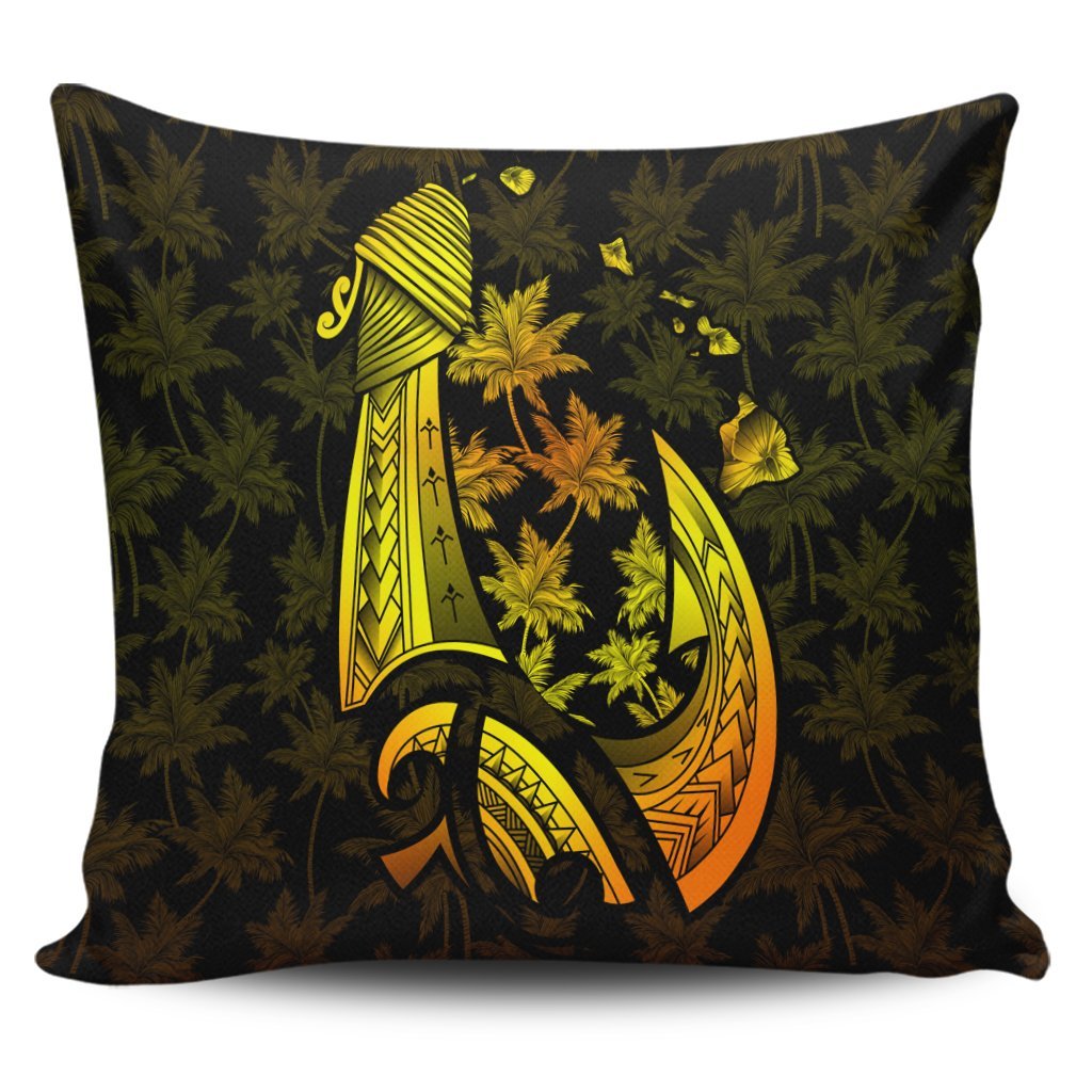 Hawaiian Map Palm Trees Fish Hook Polynesian Pillow Covers Colorful Yellow - AH Pillow Covers Black - Polynesian Pride
