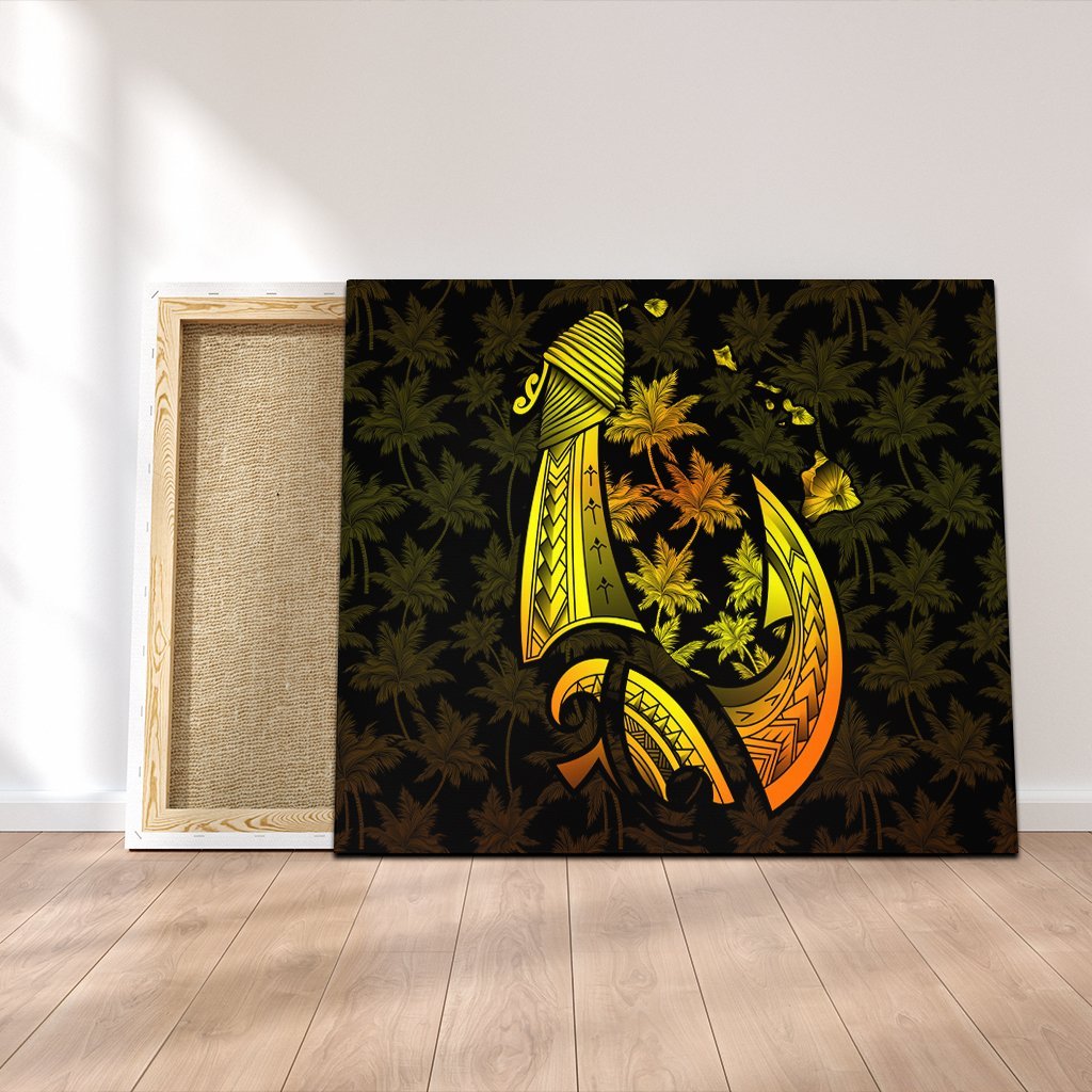 Hawaiian Map Palm Trees Fish Hook Polynesian Canvas Colorful Yellow - AH Canvas Poly-cotton - Polynesian Pride