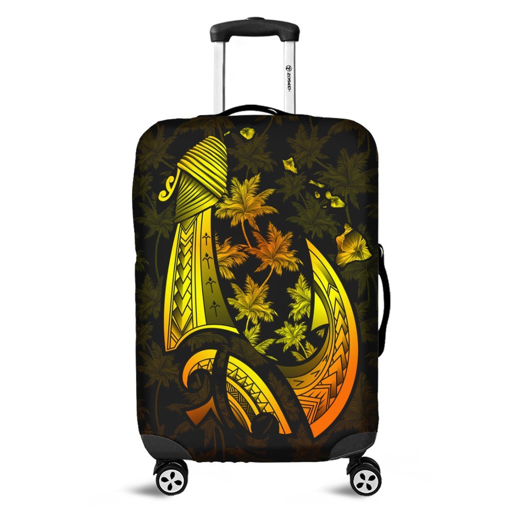 Hawaiian Map Palm Trees Fish Hook Polynesian Luggage Covers Colorful Yellow - AH Black - Polynesian Pride