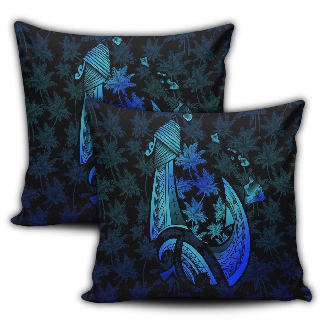 Hawaiian Map Palm Trees Fish Hook Polynesian Quilt Pillow Covers Colorful Blue - AH - Polynesian Pride