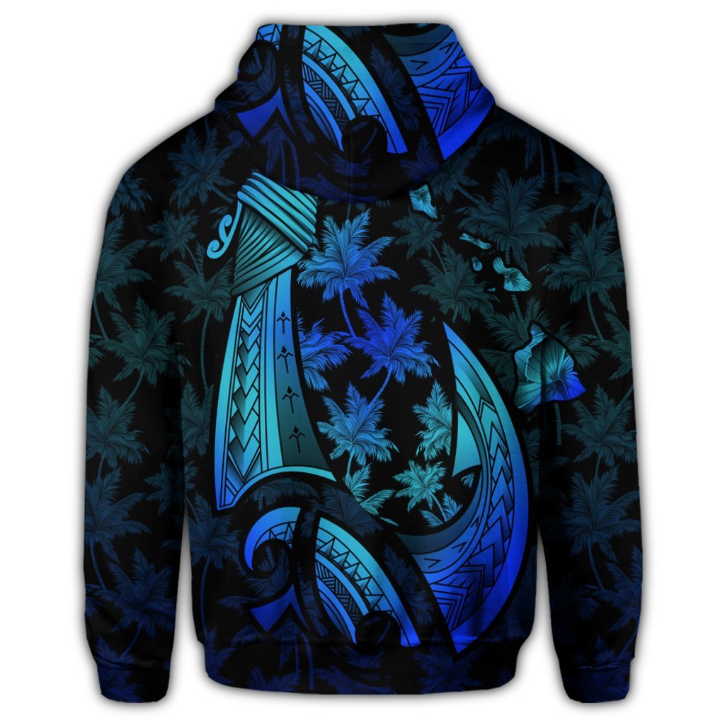 Hawaiian Map Palm Trees Fish Hook Polynesian Quilt Zip Hoodie Colorful Blue - Polynesian Pride
