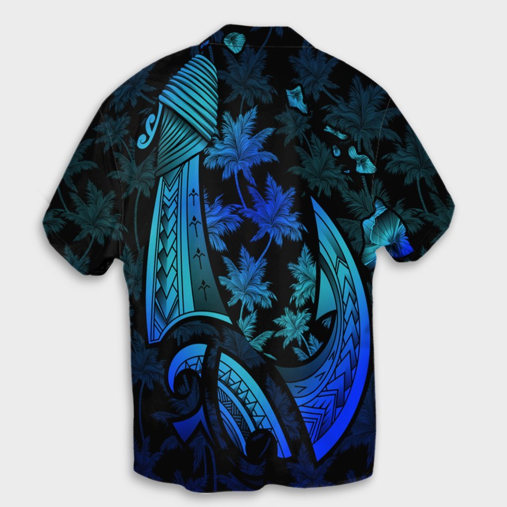Polynesian Couple Outfits Matching Dress and Hawaiian Shirt Hawaii Map Palm Trees Fish Hook Polynesian Quilt Colorful Blue RLT14 - Polynesian Pride