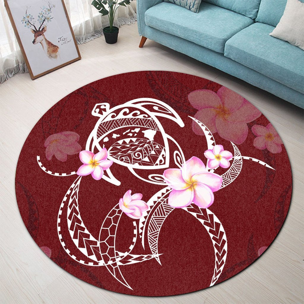 Hawaiian Map Plumeria Turtle Swim Polynesian Round Carpet - AH - Polynesian Pride