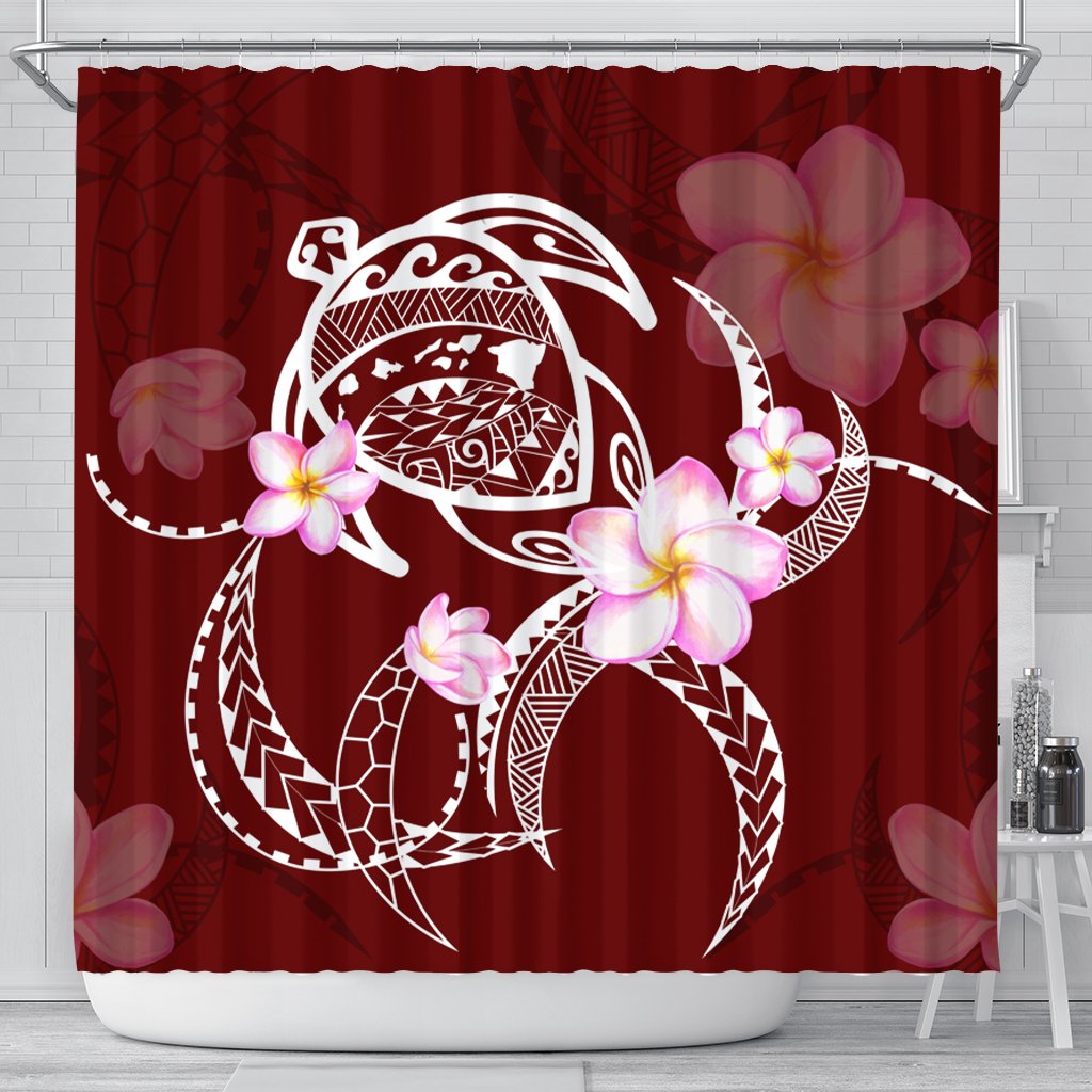 Hawaiian Map Plumeria Turtle Swim Polynesian Shower Curtain - AH 177 x 172 (cm) Black - Polynesian Pride