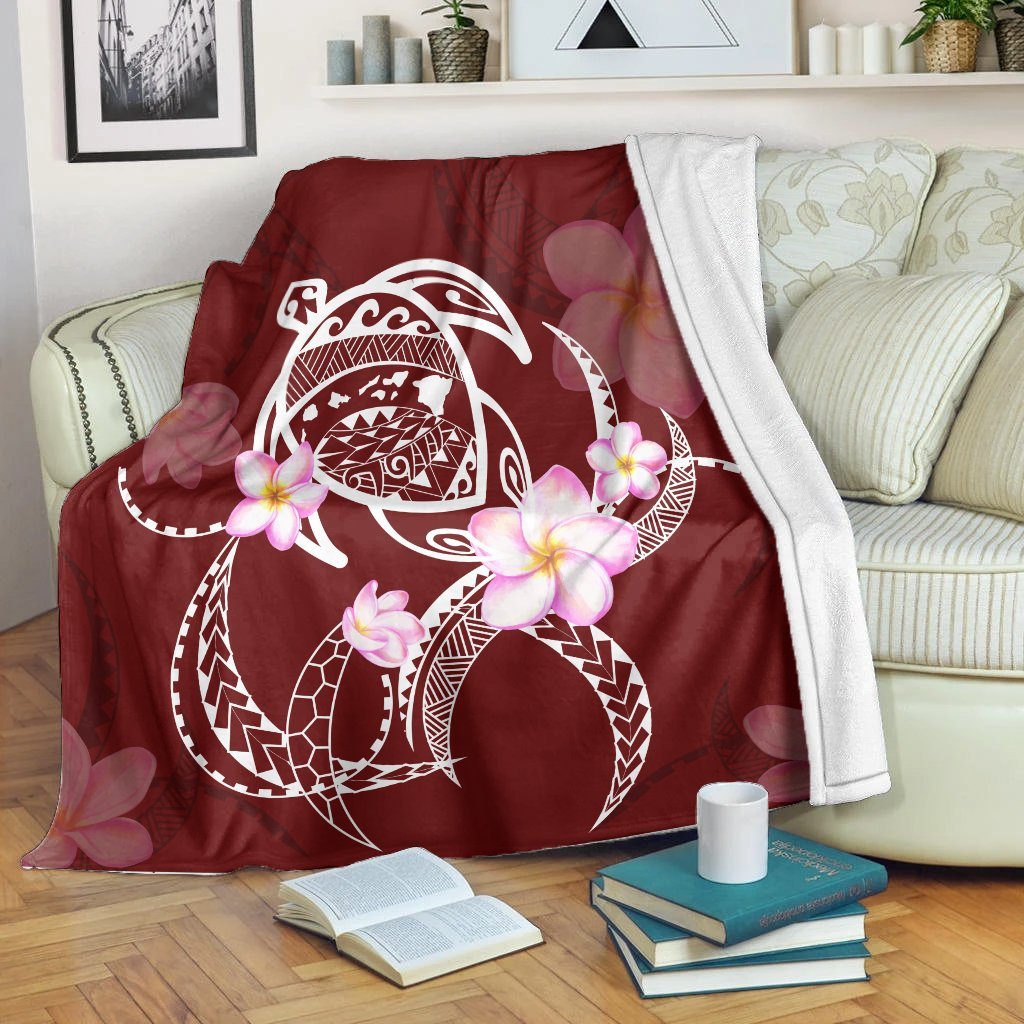 Hawaiian Map Plumeria Turtle Swim Polynesian Premium Blankets - AH White - Polynesian Pride