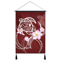 Hawaiian Map Plumeria Turtle Swim Polynesian Hanging Poster - AH Hanging Poster Cotton And Linen - Polynesian Pride