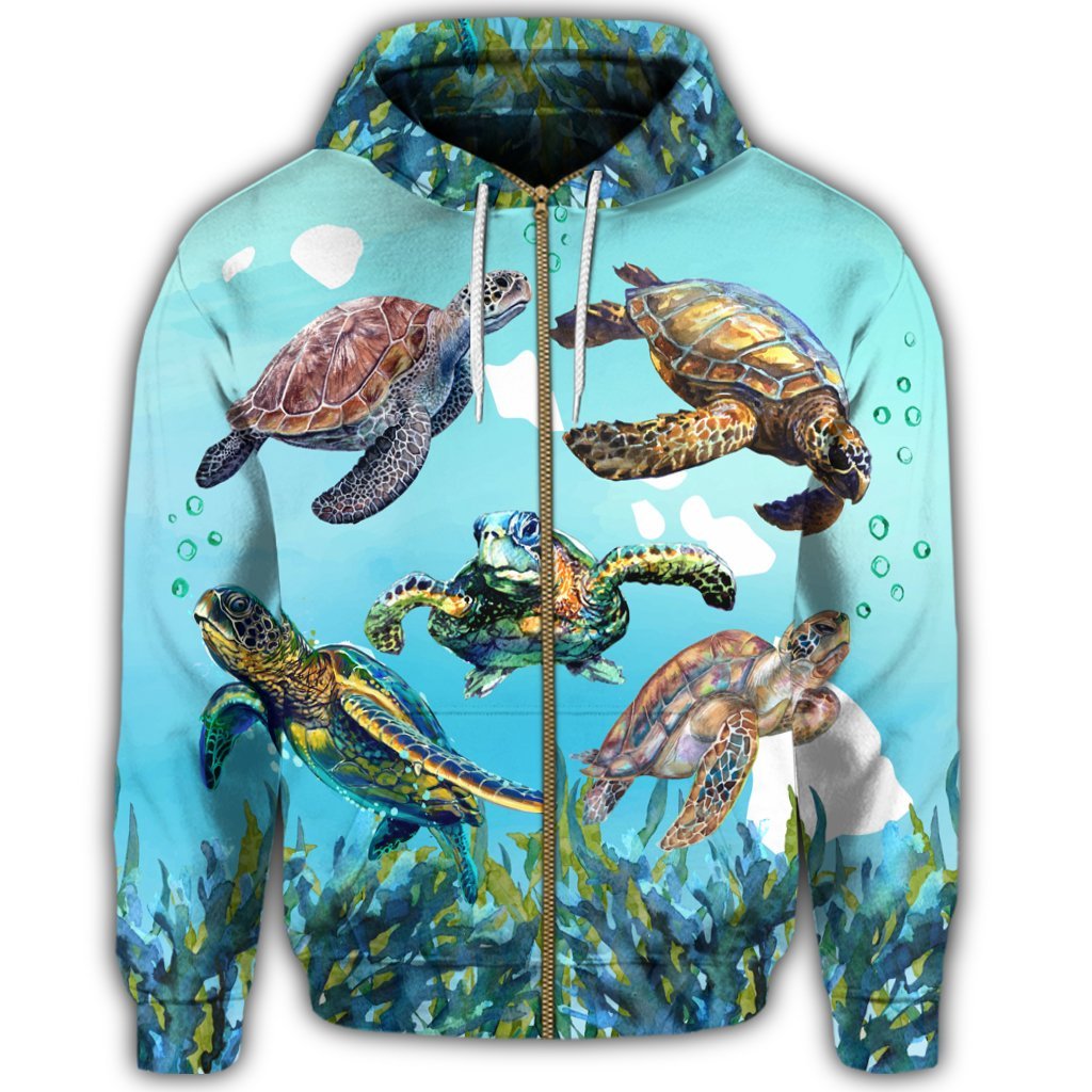 Hawaiian Map Sea Turtles Ocean Polynesian Zip Hoodie - Polynesian Pride