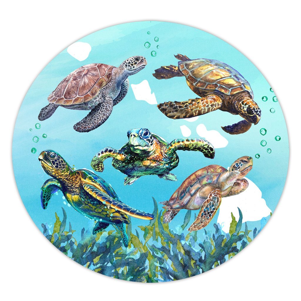 Hawaiian Map Sea Turtles Ocean Polynesian Round Carpet - AH Round Carpet Luxurious Plush - Polynesian Pride