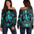 Hawaiian Map Turtle Dolphin With Plumeria Women's Off Shoulder Sweater - AH Black - Polynesian Pride