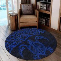Hawaiian Map Turtle Hibiscus Kanaka Polynesian Round Carpet - Blue - AH - Polynesian Pride