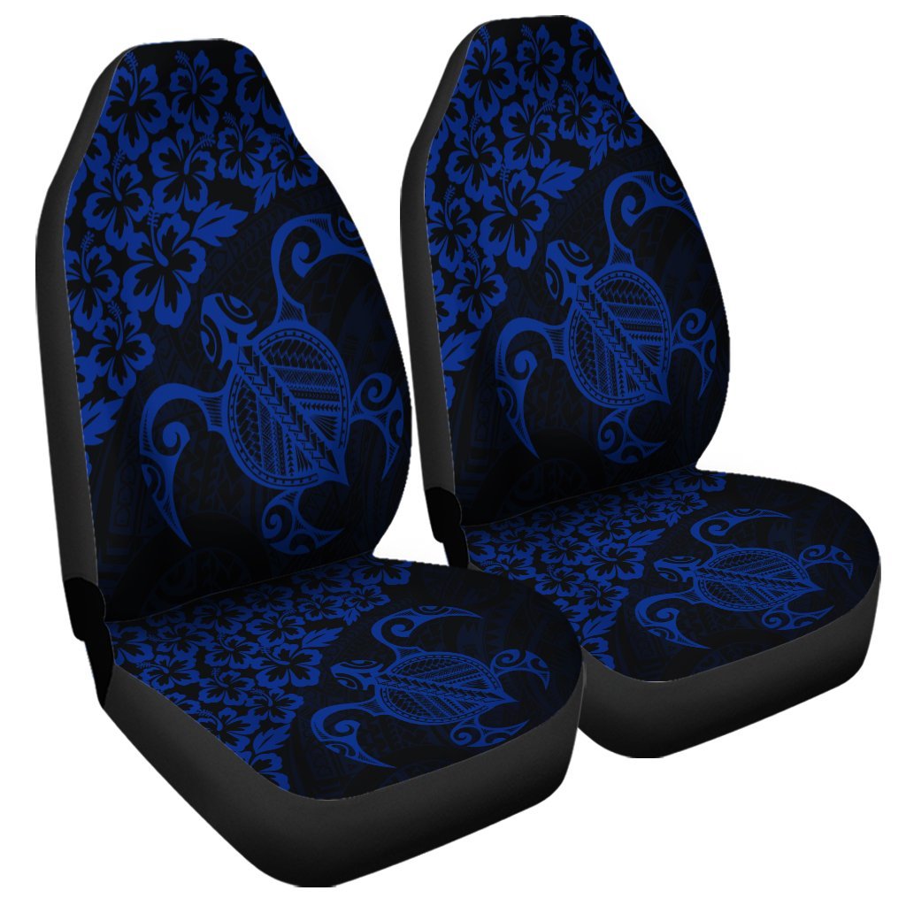 Hawaiian Map Turtle Hibiscus Kanaka Polynesian Car Seat Covers - Blue - AH Universal Fit Black - Polynesian Pride