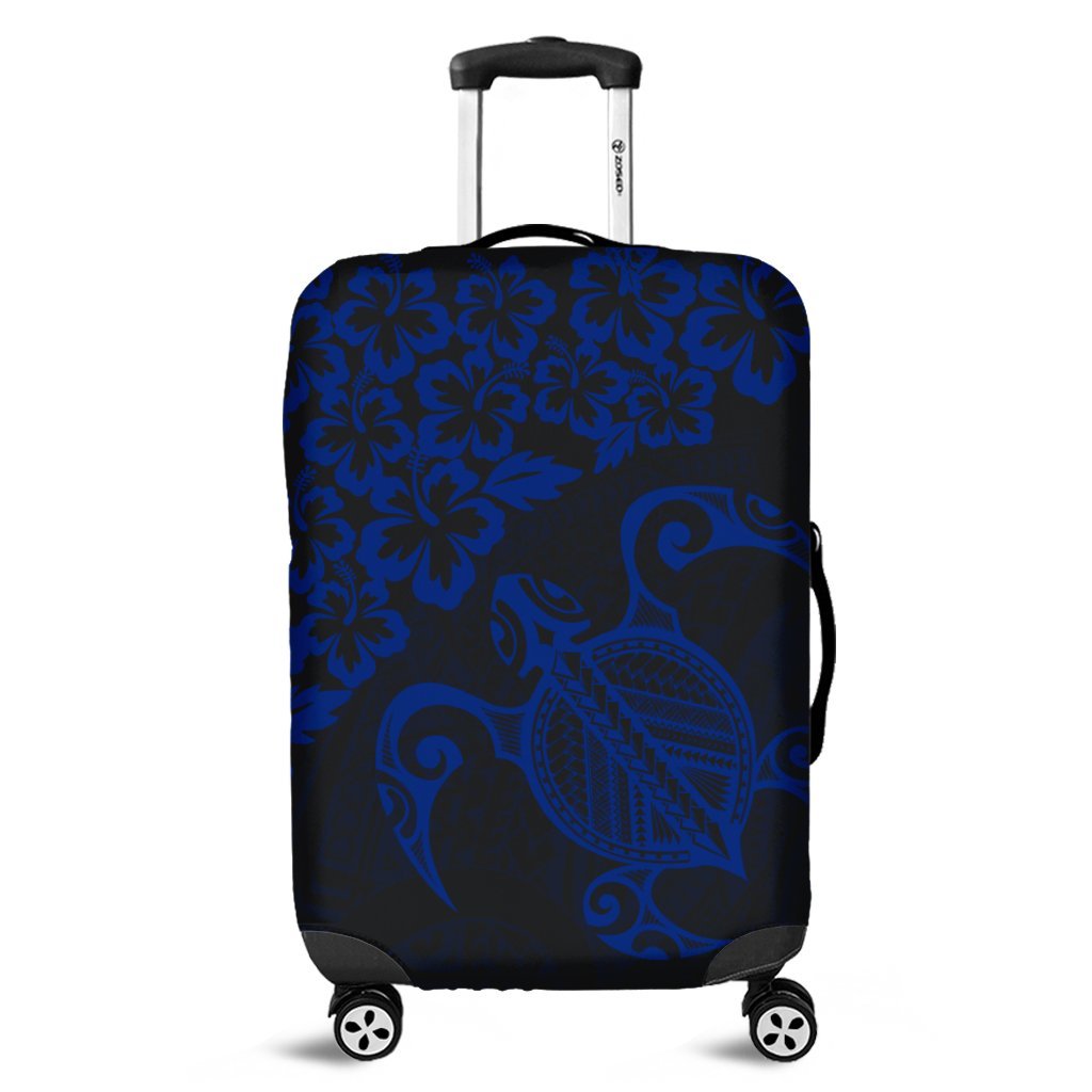 Hawaiian Map Turtle Hibiscus Kanaka Polynesian Luggage Covers - Blue - AH Black - Polynesian Pride