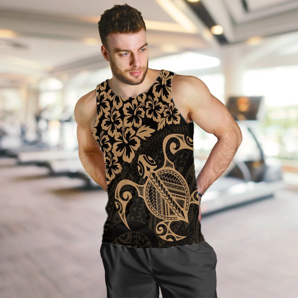 Hawaiian Map Turtle Hibiscus Kanaka Polynesian Tank Top - Gold - AH - Polynesian Pride