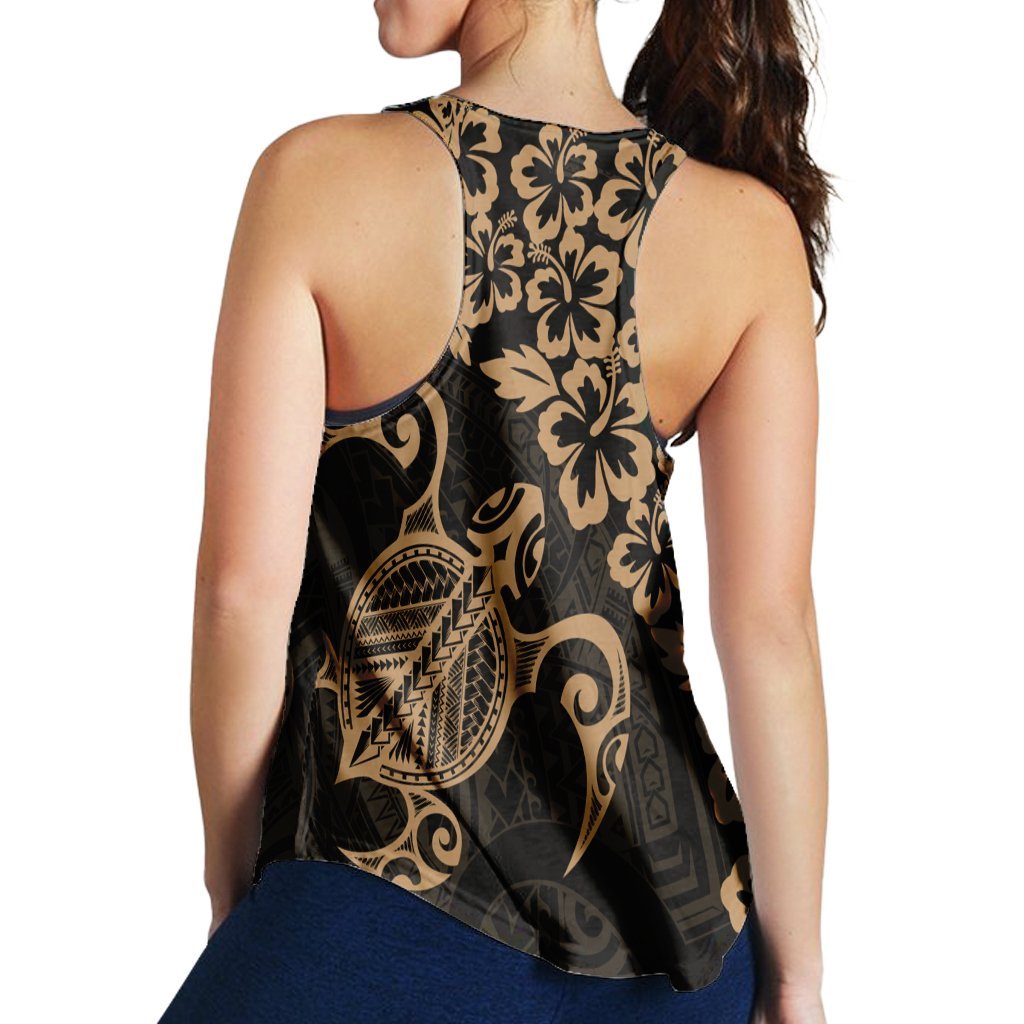 Hawaiian Map Turtle Hibiscus Kanaka Polynesian Racerback Tank - Gold - AH - Polynesian Pride