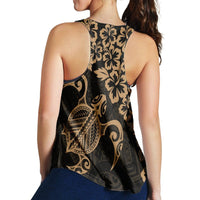 Hawaiian Map Turtle Hibiscus Kanaka Polynesian Racerback Tank - Gold - AH - Polynesian Pride