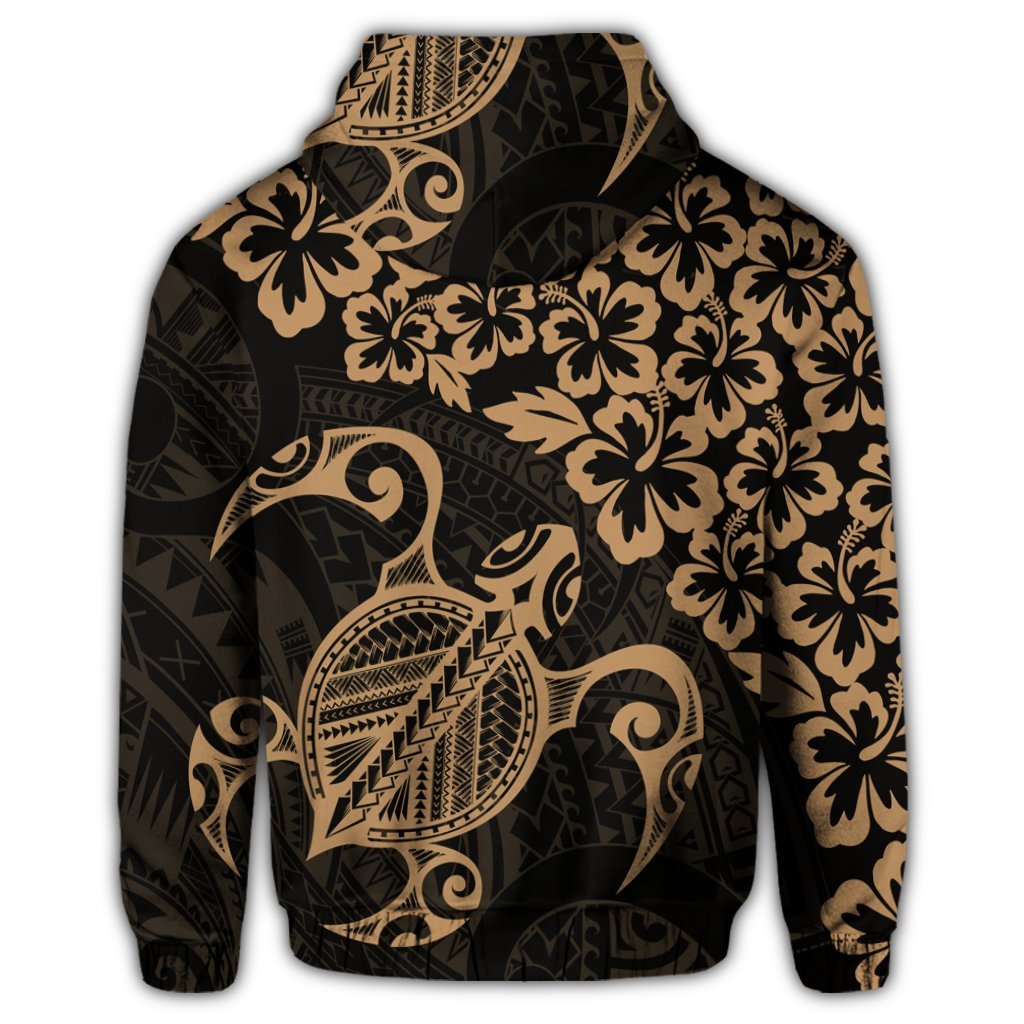 Hawaiian Map Turtle Hibiscus Kanaka Polynesian Hoodie Gold - Polynesian Pride