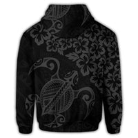 Hawaiian Map Turtle Hibiscus Kanaka Polynesian Hoodie Gray - Polynesian Pride