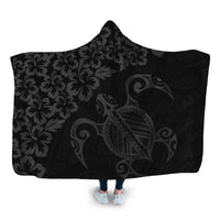 Hawaiian Map Turtle Hibiscus Kanaka Polynesian Hooded Blanket - Gray - AH Hooded Blanket White - Polynesian Pride