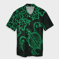 Hawaiian Map Turtle Hibiscus Kanaka Polynesian Hawaiian Shirt - Green - AH Unisex Black - Polynesian Pride