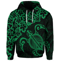 Custom Hawaiian Map Turtle Hibiscus Kanaka Polynesian Hoodie Green - Polynesian Pride