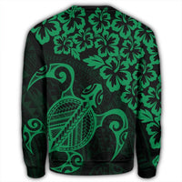 Hawaiian Map Turtle Hibiscus Kanaka Polynesian Sweatshirt - Green - AH - Polynesian Pride