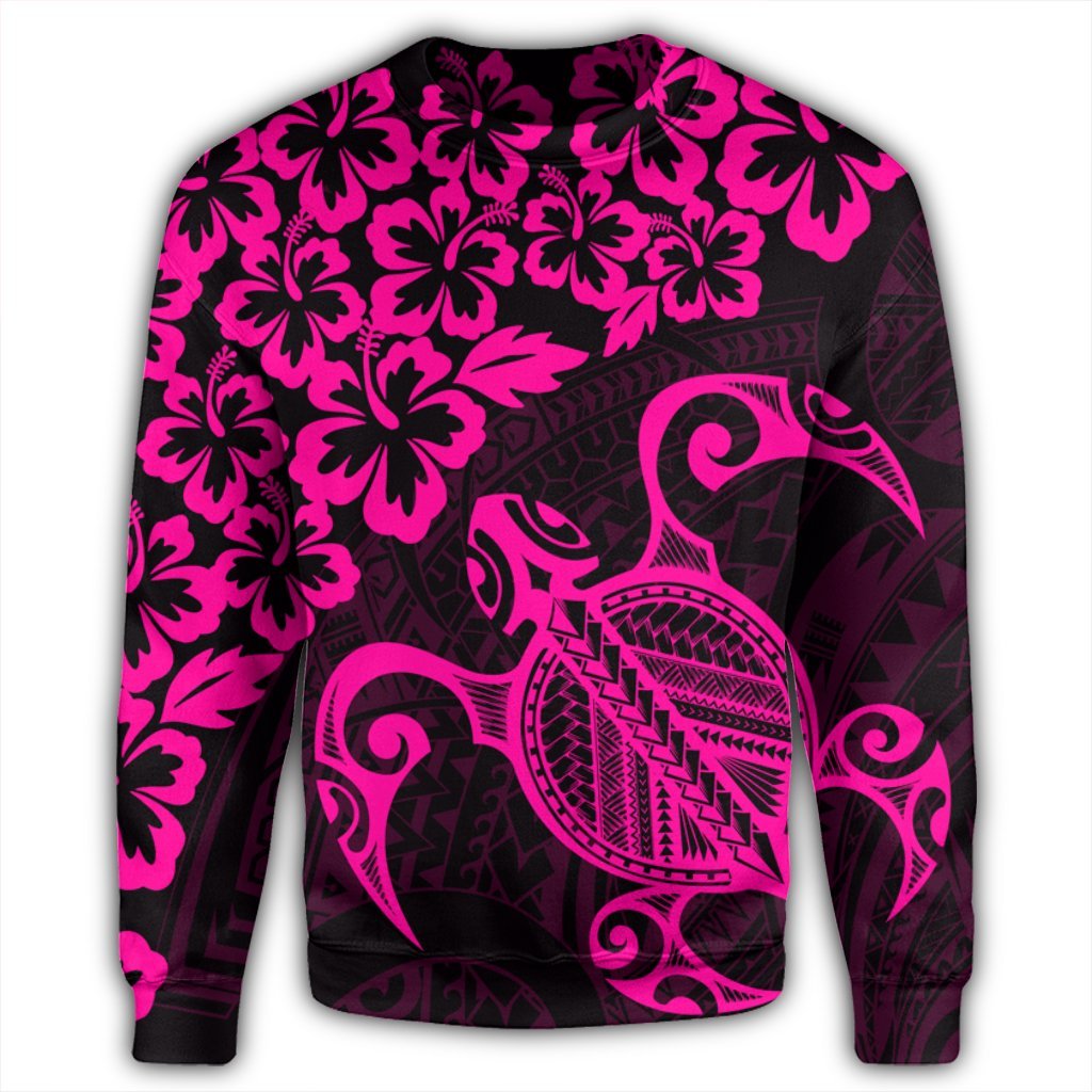 Hawaiian Map Turtle Hibiscus Kanaka Polynesian Sweatshirt - Pink - AH - Polynesian Pride