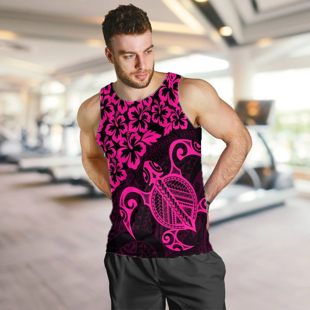 Hawaiian Map Turtle Hibiscus Kanaka Polynesian Tank Top - Pink - AH - Polynesian Pride