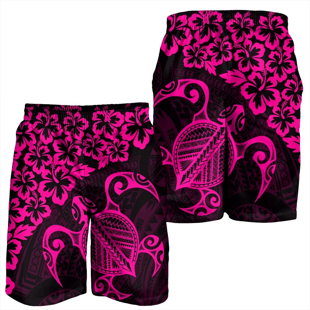Hawaiian Map Turtle Hibiscus Kanaka Polynesian Men's Shorts - Pink - AH - Polynesian Pride