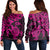 Hawaiian Map Turtle Hibiscus Kanaka Polynesian Women's Off Shoulder Sweater - Pink - AH Black - Polynesian Pride