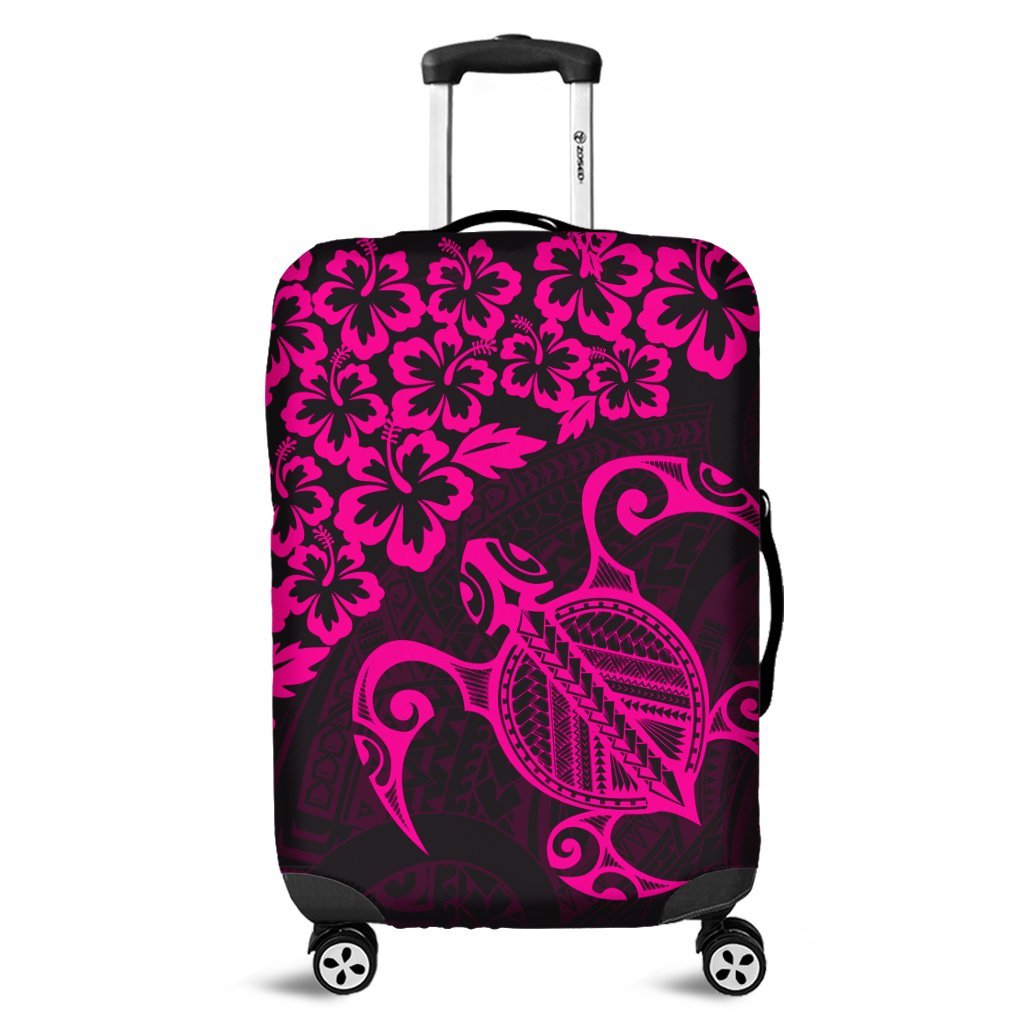 Hawaiian Map Turtle Hibiscus Kanaka Polynesian Luggage Covers - Pink - AH Black - Polynesian Pride