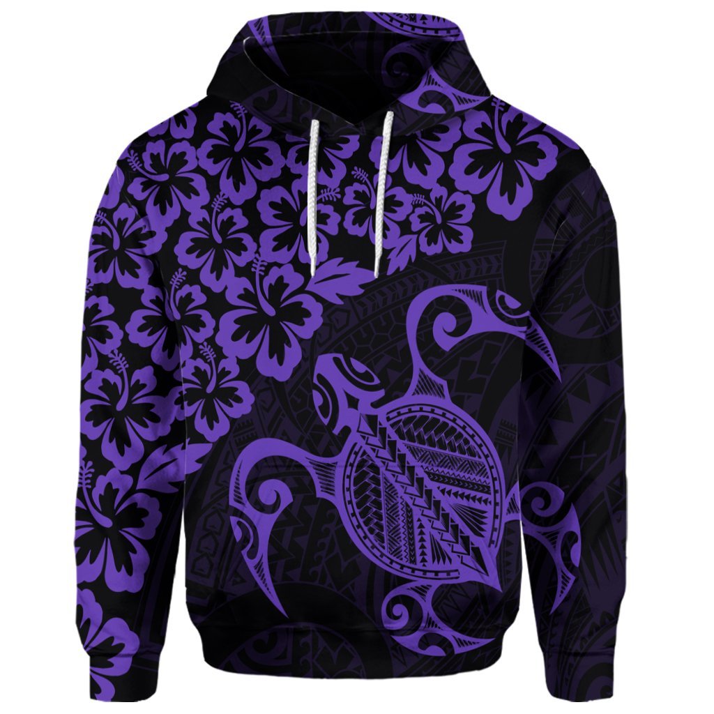 Custom Hawaiian Map Turtle Hibiscus Kanaka Polynesian Hoodie Purple - Polynesian Pride