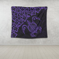 Hawaiian Map Turtle Hibiscus Kanaka Polynesian Tapestry - Purple - AH - Polynesian Pride
