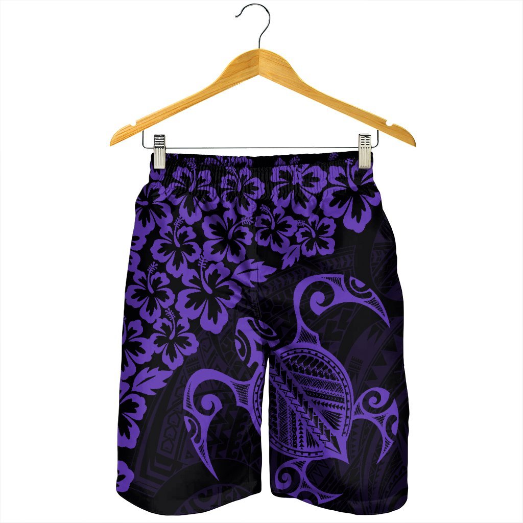 Hawaiian Map Turtle Hibiscus Kanaka Polynesian Men's Shorts - Purple - AH - Polynesian Pride