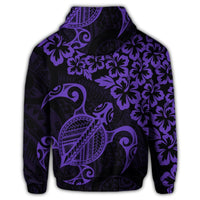 Hawaiian Map Turtle Hibiscus Kanaka Polynesian Hoodie Purple - Polynesian Pride